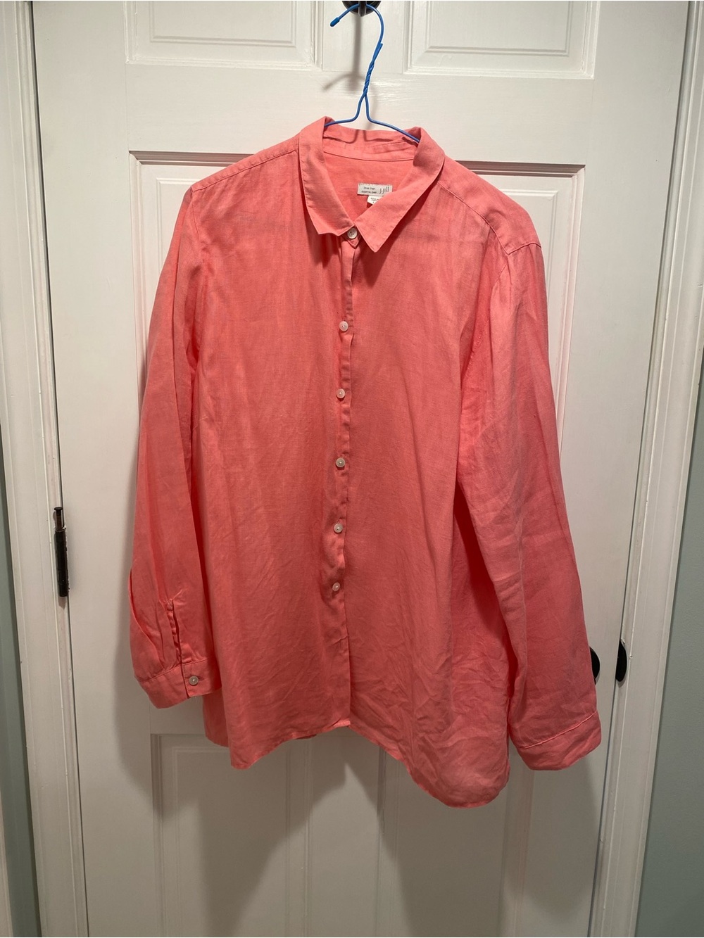 J.Jill linen women’s collared shirt, pink, size L